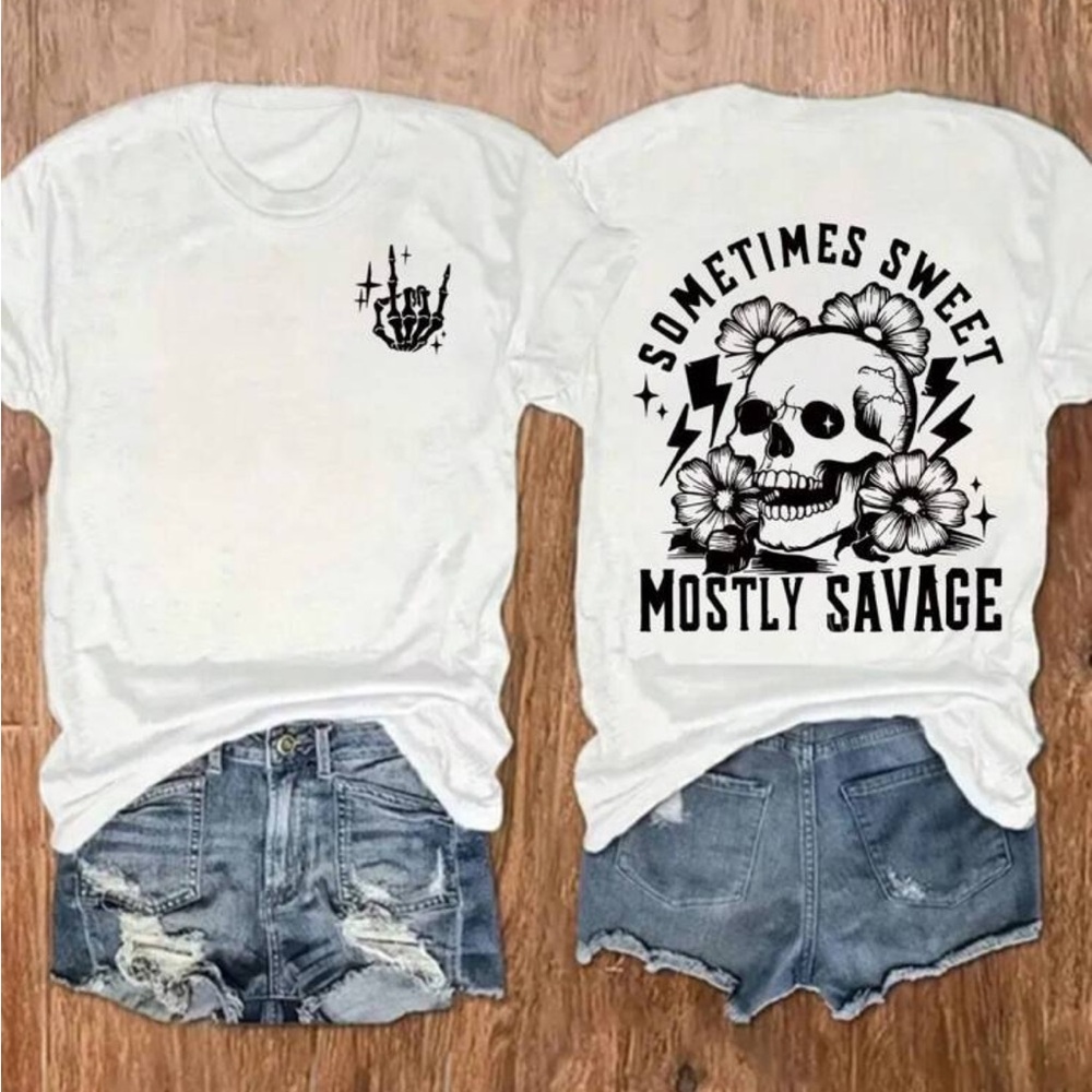 NWT White Graphic Tee with Skull Design